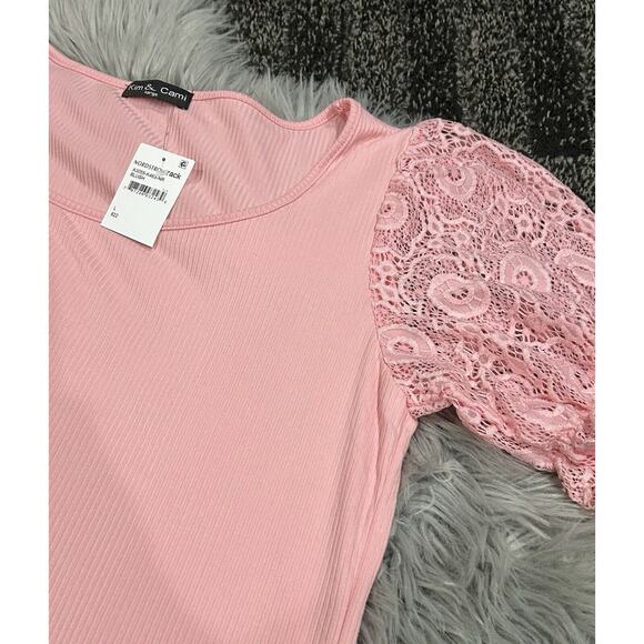 Kim & Cami Medium Blush Pink Lack Puff Sleeve Stunning Top Nordstrom Size Large - Picture 2 of 2